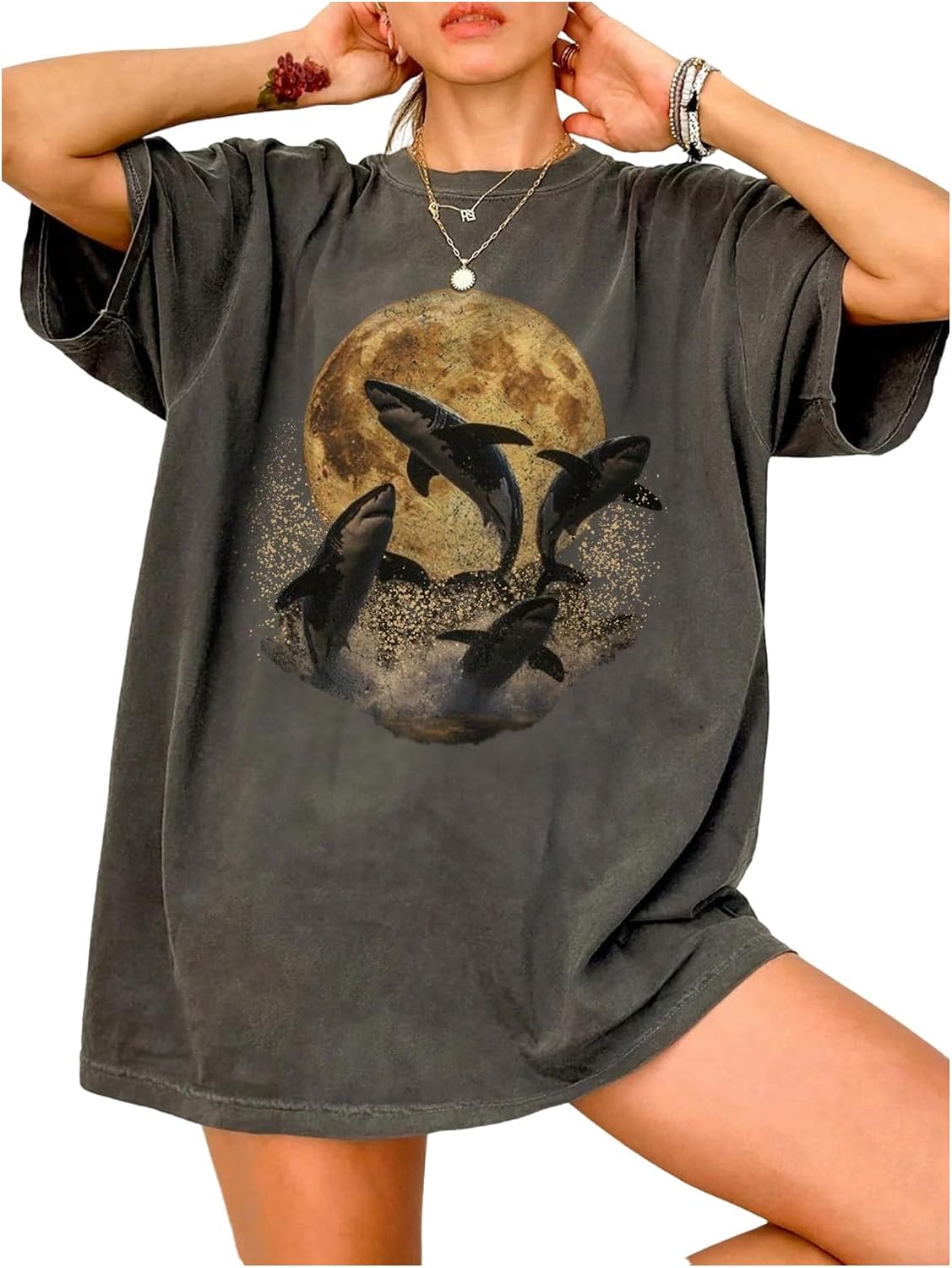 SOLY HUX Women's Oversized Graphic Tees Drop Shoulder Half Sleeve Loose Casual T Shirt Tops