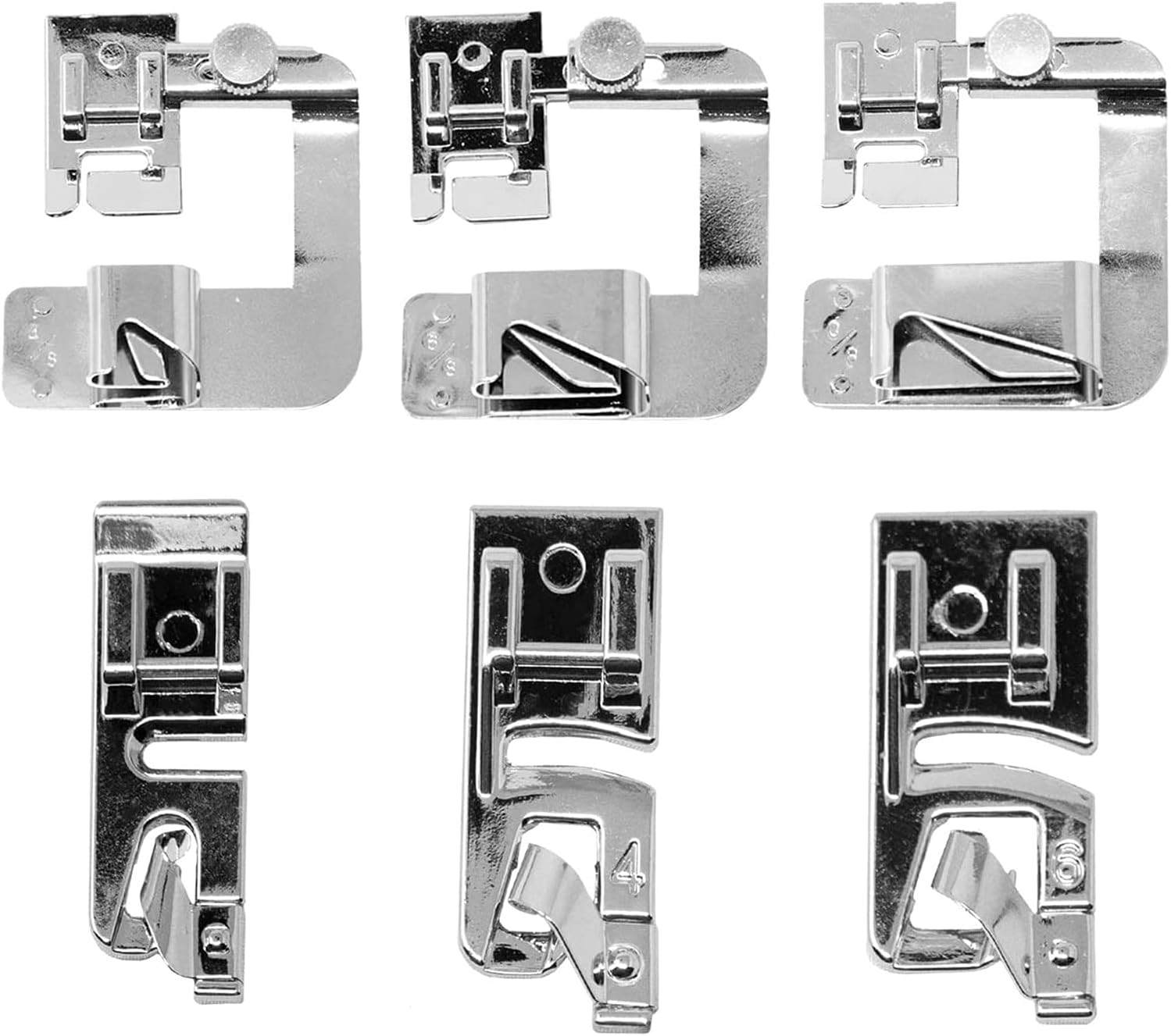 DELFINO Sewing Machine Presser Foot Set - Rolled Hem Foot - Wide & Narrow Hemmer - Low Shank Machines - Metal