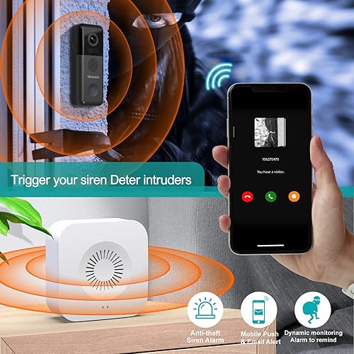 Miniatura 8 de TECGUUD Cámara de video inalámbrica FHD 2K con 2 campanas audio de 2 vías detección de movimiento visión nocturna impermeable IP65 almacenamiento SD