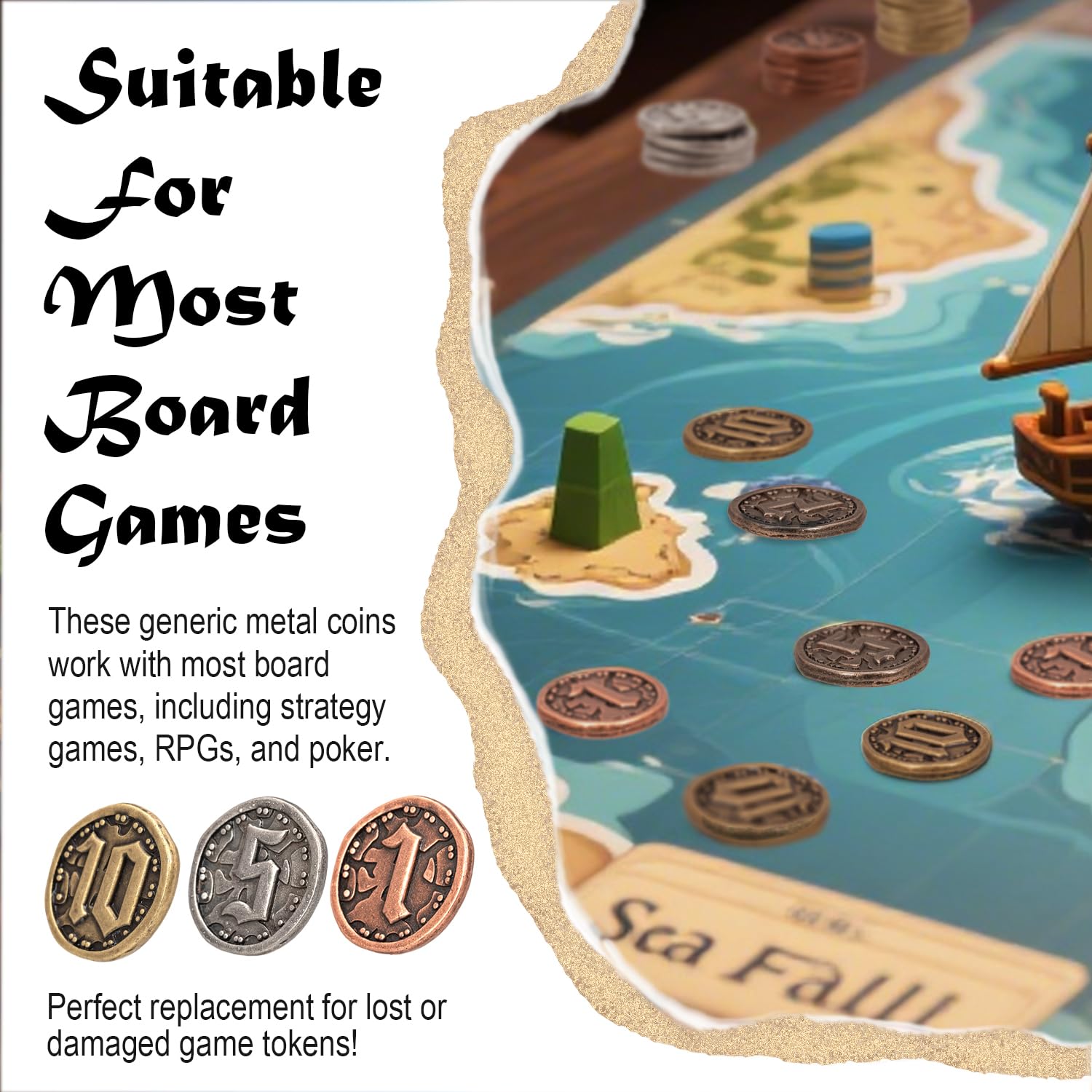 50 monete in metallo per giochi da tavolo, gettoni oro e argento per poker, giochi di ruolo, giochi da tavolo di strategia, monete fantasy in metallo, valuta di gioco generica resistente