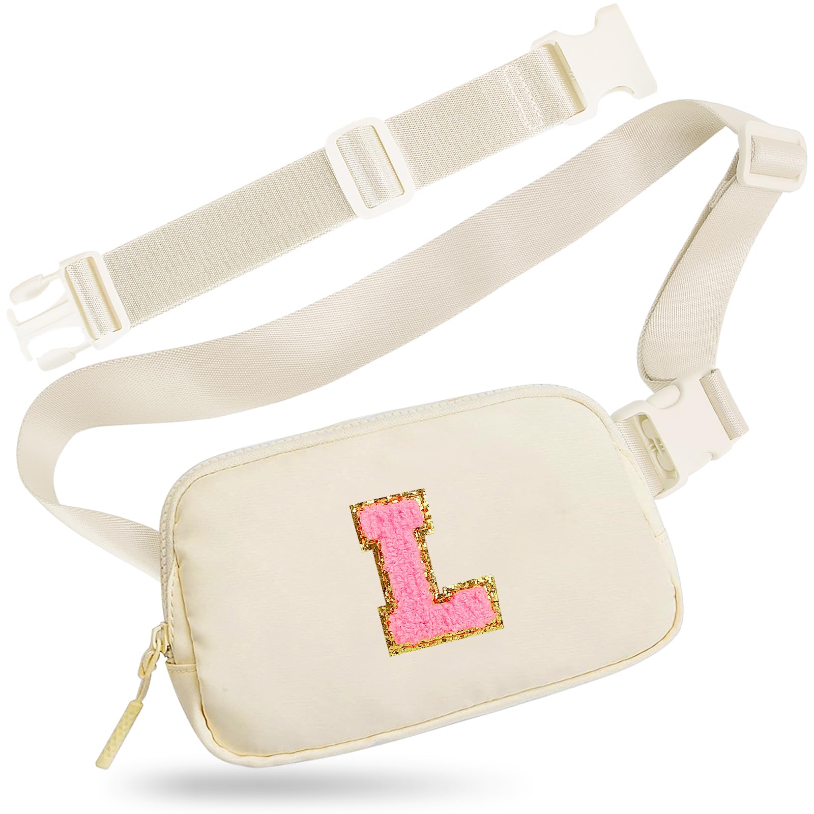 Belt Bag for Women with Extender Strap and Chenille Letter Belt Bag, Beige, 35.4 inches, Beige-l