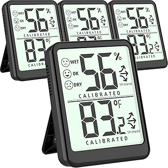 4-Pack Room Thermometer Indoor Hygrometer, Small Digital Temperature and Humidity Monitor Sensor, Temperature Humidity Gauge Meter for Home Baby Room, Plants, Pets - AAA Battery Included