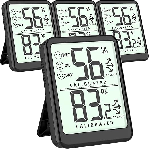 4-Pack Room Thermometer Indoor Hygrometer, Small Digital Temperature and Humidity Monitor Sensor, Temperature Humidity Gauge Meter for Home Baby Room, Plants, Pets - AAA Battery Included