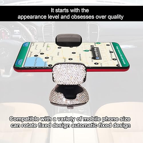 Miniatura 5 de Soporte de teléfono para automóvil, soporte de teléfono de cristal ajustable en 360, diamantes de imitación universales con una base de ventilación