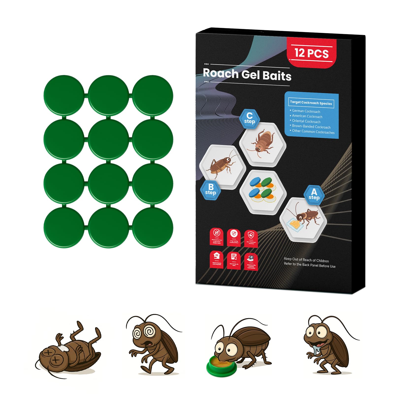 12 Pack Roach Killer Indoor Infestation Roaches Gel Bait Stations, Powerful Cockroach Killer Indoor Home for Roach Infestation, Long-Lasting & Effective Cockroach Gel Bait, Easy to Use & No Mess