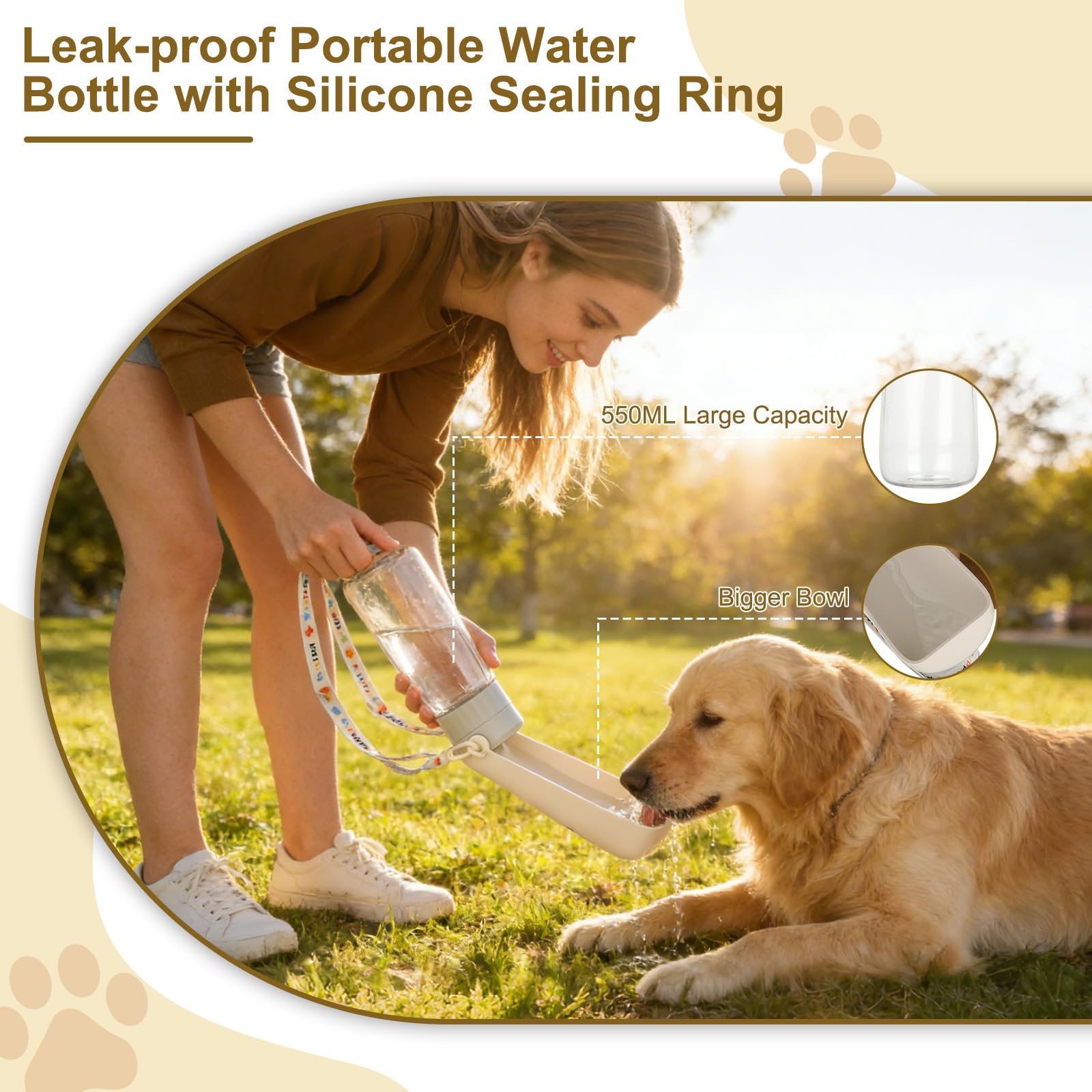 VINATO 550ML Borraccia per Cani Portatile, Ripiegabile Borraccia Cane di Grande Capacità, Dispenser Acqua Cani di Perdite con Funzione di Ritorno, Bottiglia Cane per Il Campeggio Quotidiano a Piedi