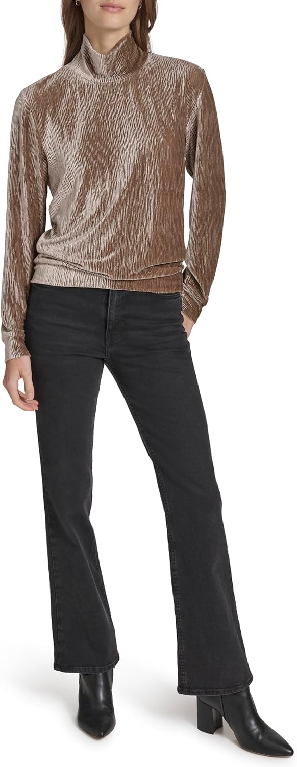 Andrew Marc Womens Turtleneck Velvet Wavy Pattern Top - Image 2