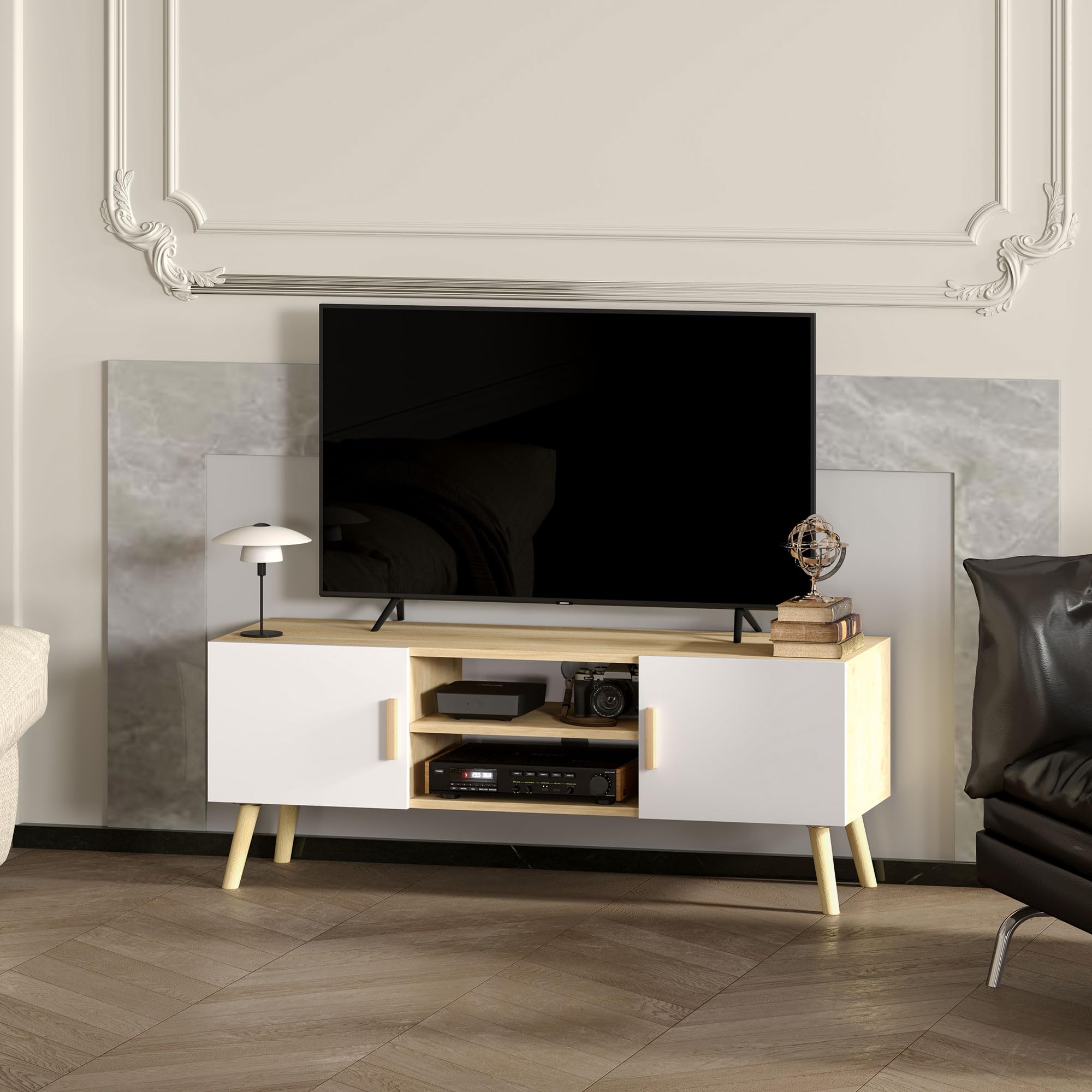 HOMCOM Mobile TV fino 50 pollici 2 armadi 110x36.2x42 cm Rovere bianco