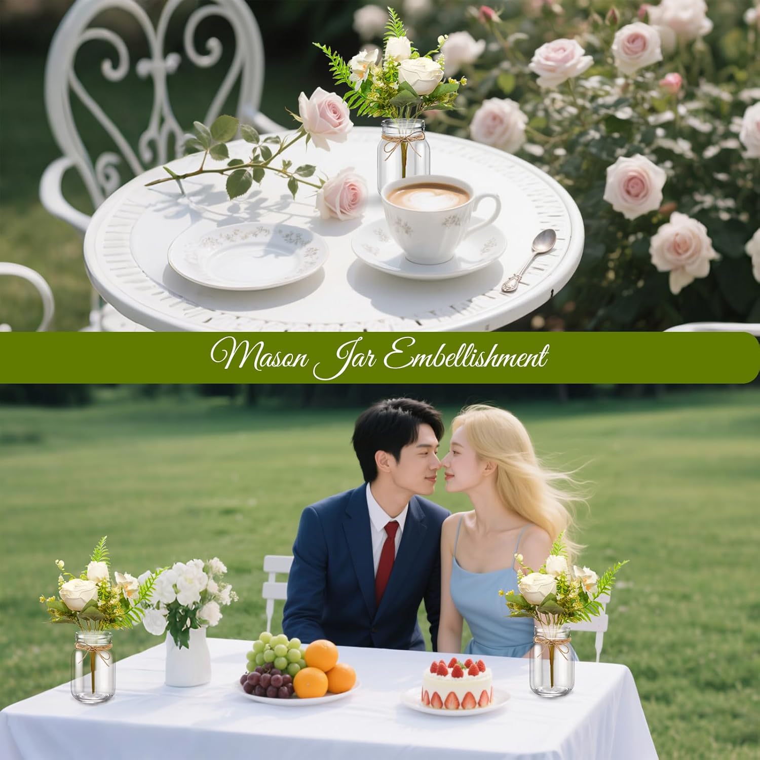 12 Pcs Mason Jar Table Centerpiece Floral Table Centerpiece Vases with Flower for Wedding Reception Party Decor - Image 6