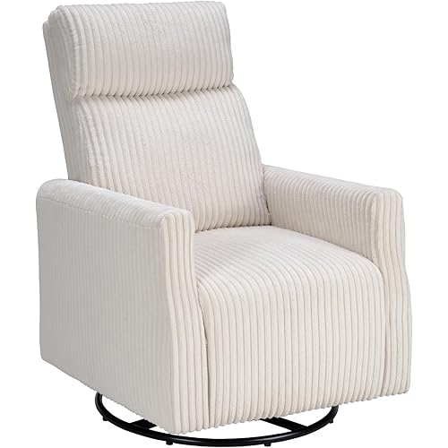 CANMOV Swivel Rocker Chair for Nursery, Swivel Accent Chair with High Back and Arms, Corduroy Glider Chair for Living Room Bedroom Nursery, Beige