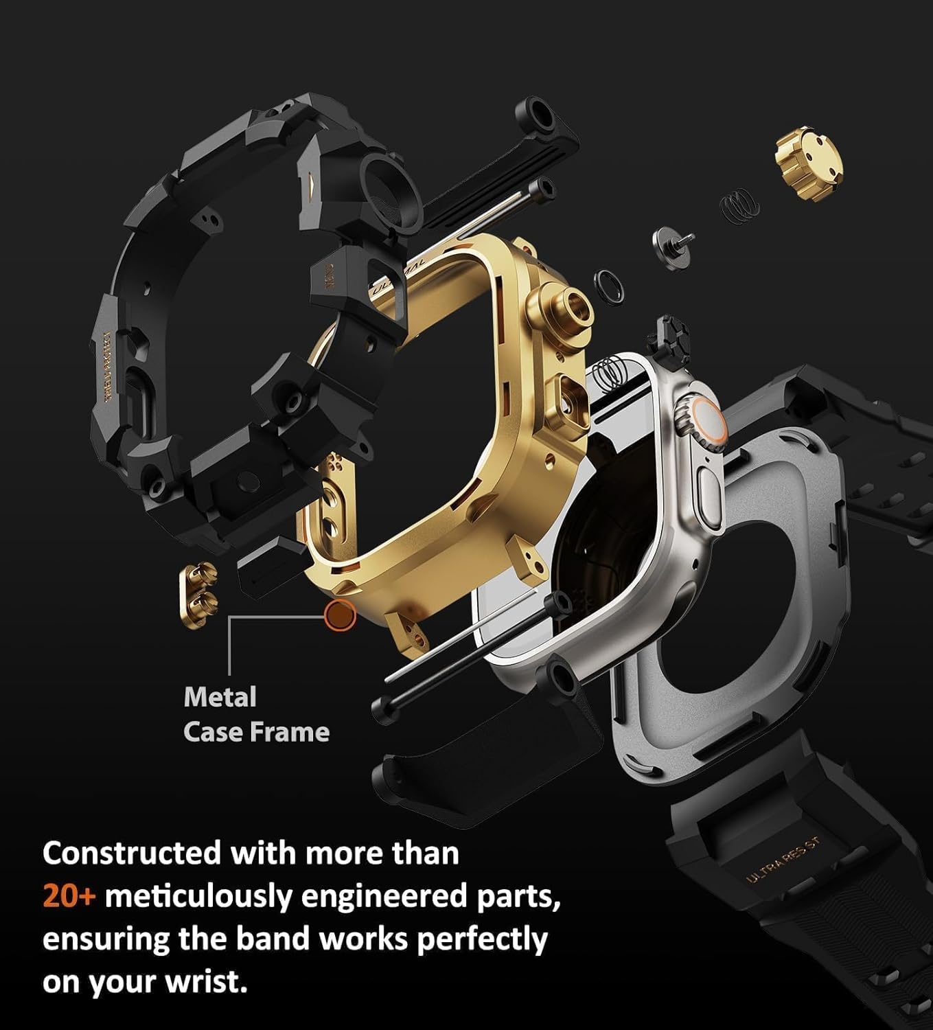 ULTIMAL Rugged Case with Band for Apple Watch 49mm,Compatible with Apple Watch Ultra 3/2/1, Military Grade Shockproof Bumper Cover for iWatch Tactical Band Men (49mm,Gold) - Image 5