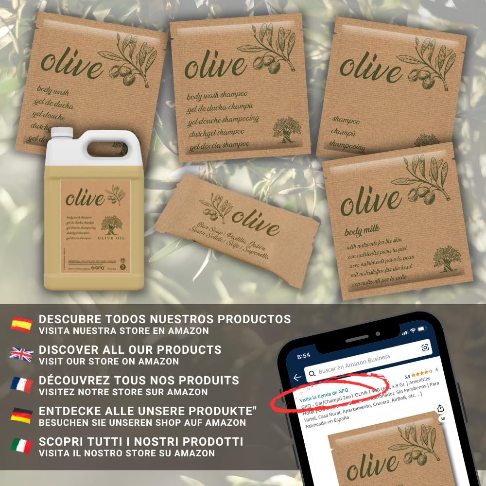 GPQ - Pastilla de Jabón OLIVE 8gr. | 500 Und. | Vegan Biodegradable 98% Natural Origin | Amenities sin Paravenos con Aceite de Oliva | Hotel, B&B, Casa Rural, Camping, Crucero... | Fabricado en España