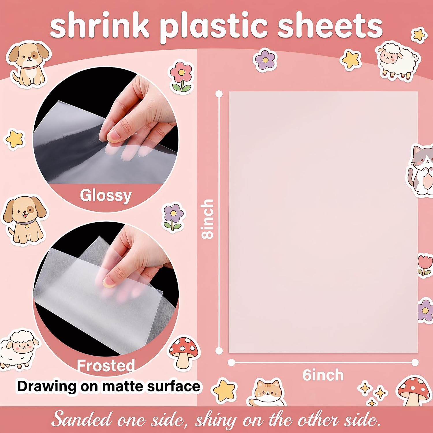 Goaste 50 Pack Shrink Plastic Sheets, 8 x 6 inch Blank Shrink Film Paper, Sanded Shrink Paper Sheets for Creative Craft, DIY Ornaments Craft, Create Your Own Earrings, Necklace, Keychains