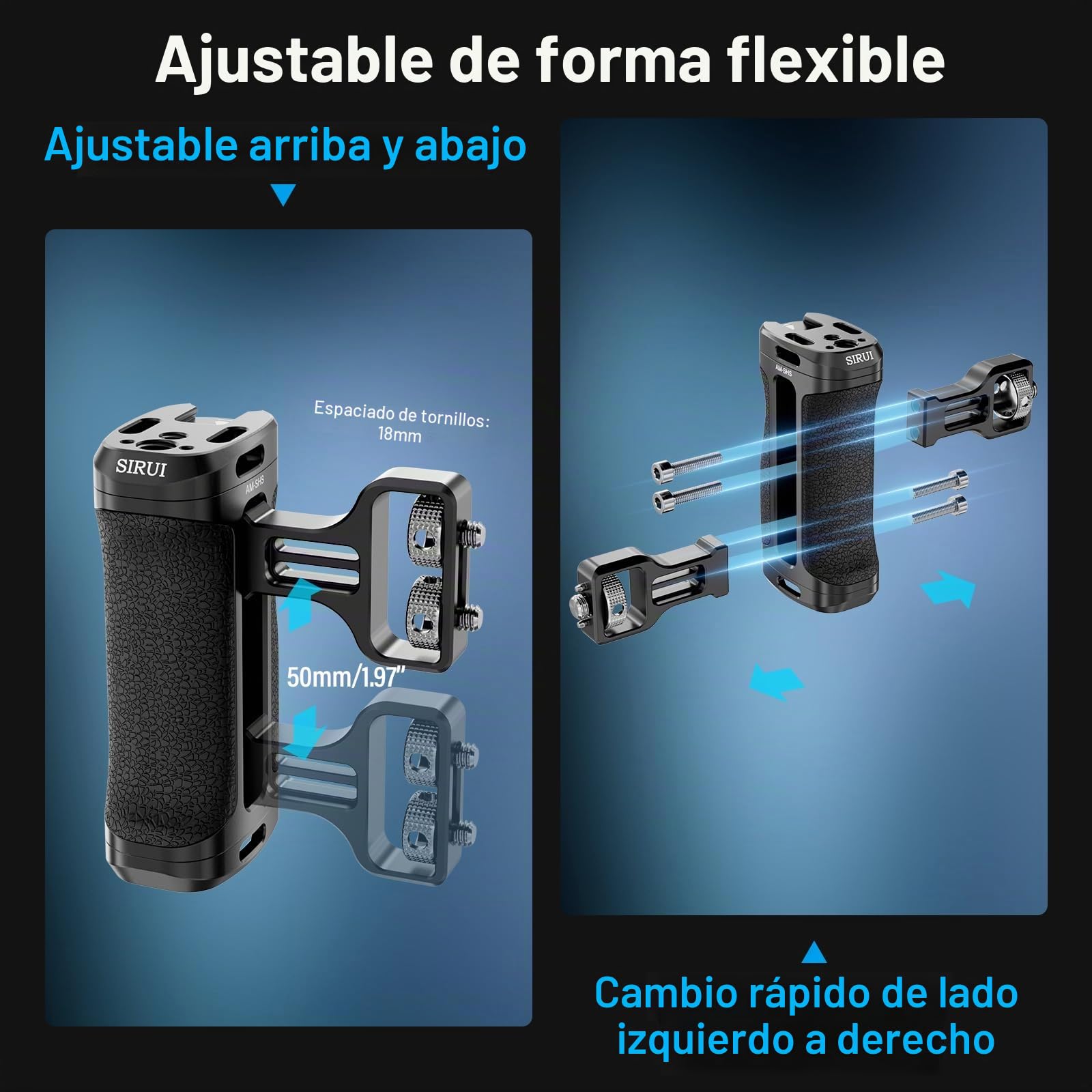 SIRUI Mango Lateral con Localización para ARRI y con Tornillo de 1/4'' para Jaulas de Cámara, Side Handle Ergonómica Universal - Am-SHS