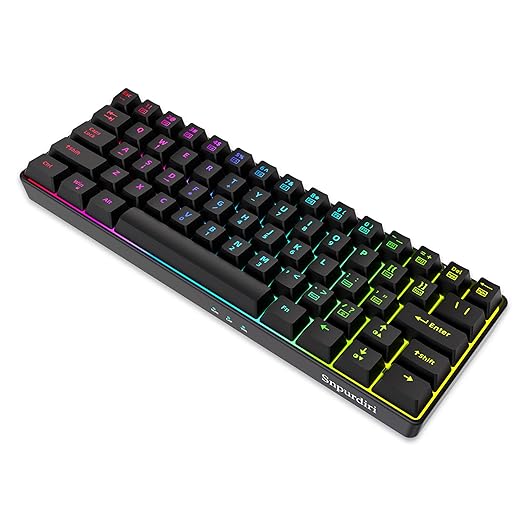 Snpurdiri 60% Gaming Keyboard,RGB Compact Small Wired Office Membrane Keyboard for Windows Laptop PC Mac - Black