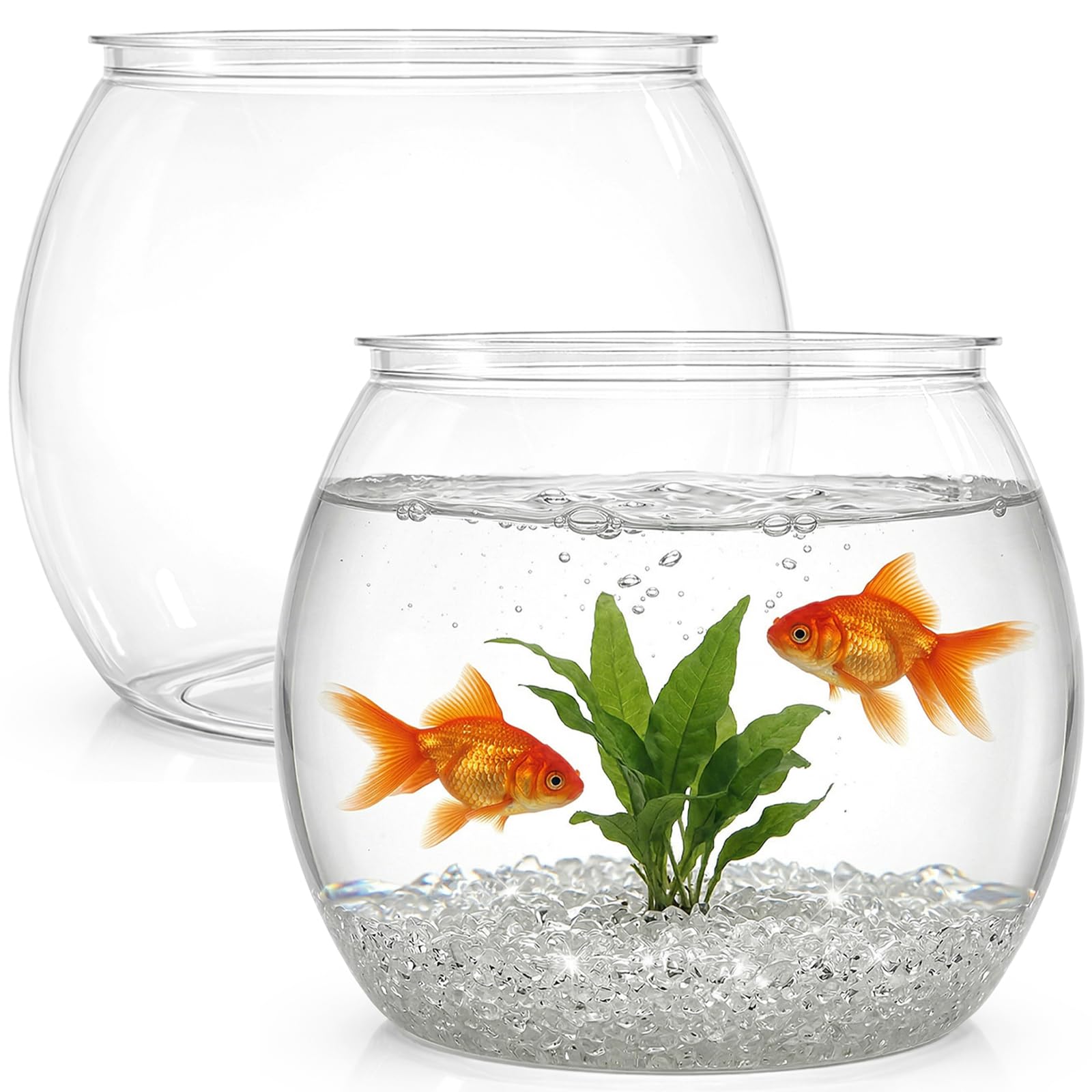 Okllen Lot de 2 Bols à Poissons Ronds en Plastique Transparent 20 cm