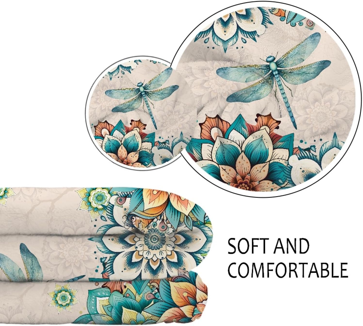 FUSURIRE Mandala Flower Dragonfly Print Blankets for Kids Soft Blankets and Throws Air Conditioning Quilt Blankets for Couch Sofa Bed Flannel Blanket for Adults Keep Warm