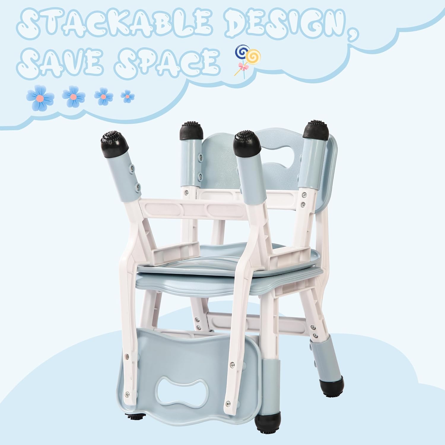 Adjustable Kid Chairs, 3 Level Adjustable Suitable for Children Age 3-8, 2PCS Toddler Chair Maximum Load-Bearing 220lbs, for Home Family Classroom Nursery Indoor Use, Blue Gray