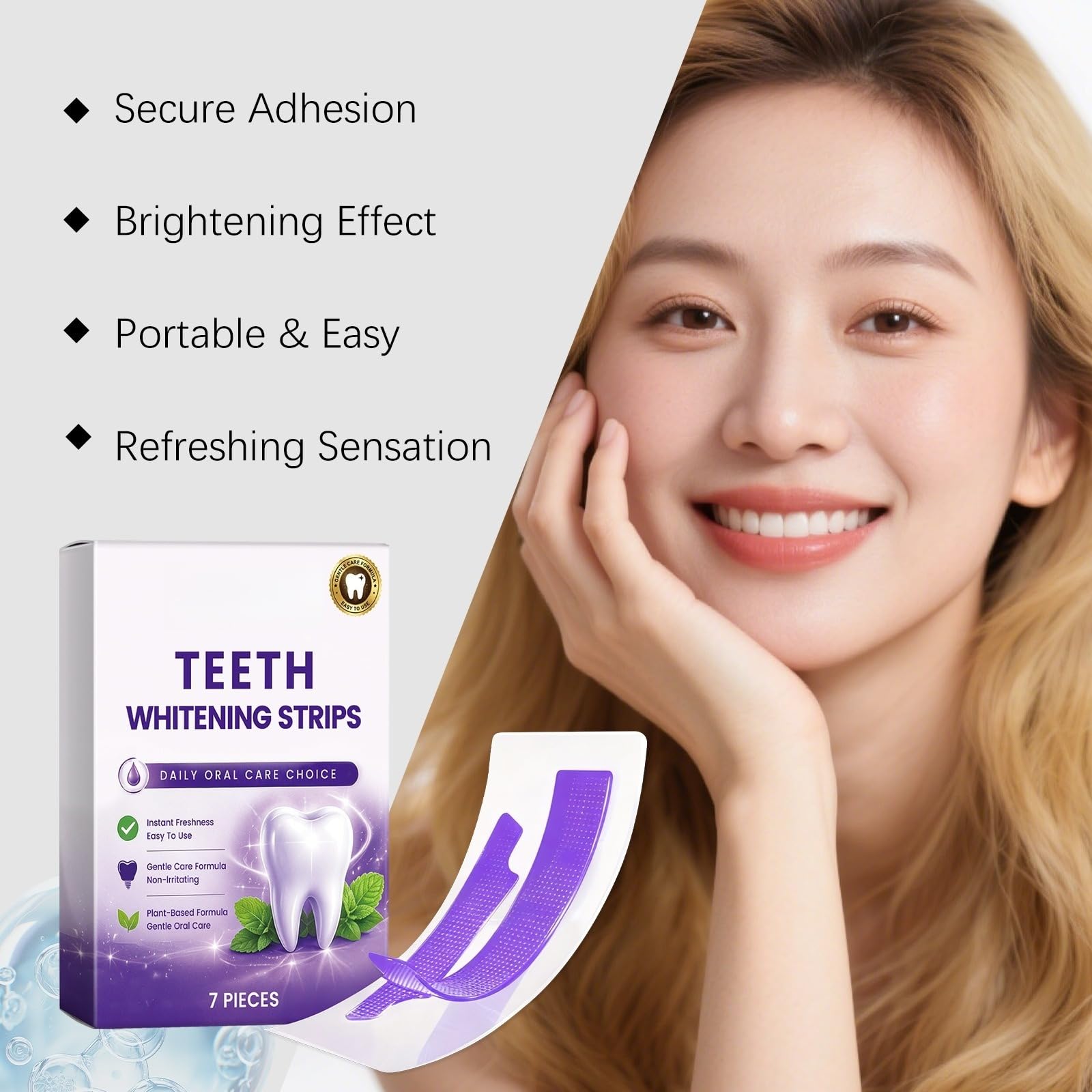 Nastro sbiancante dentale viola, per denti 30 minuti di risultati visibili rapidamente, elimina macchie caffè/tè/vino/sigaretta, ideale prima di un evento, sicuro per lo smalto