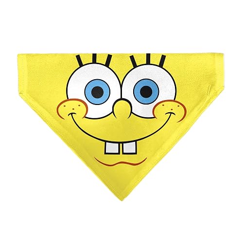 Spongebob Squarepants Pet Bandana Slide On Slip Through | Spongebob Squarepants Face Close Up Yellow Double Sided Polyester