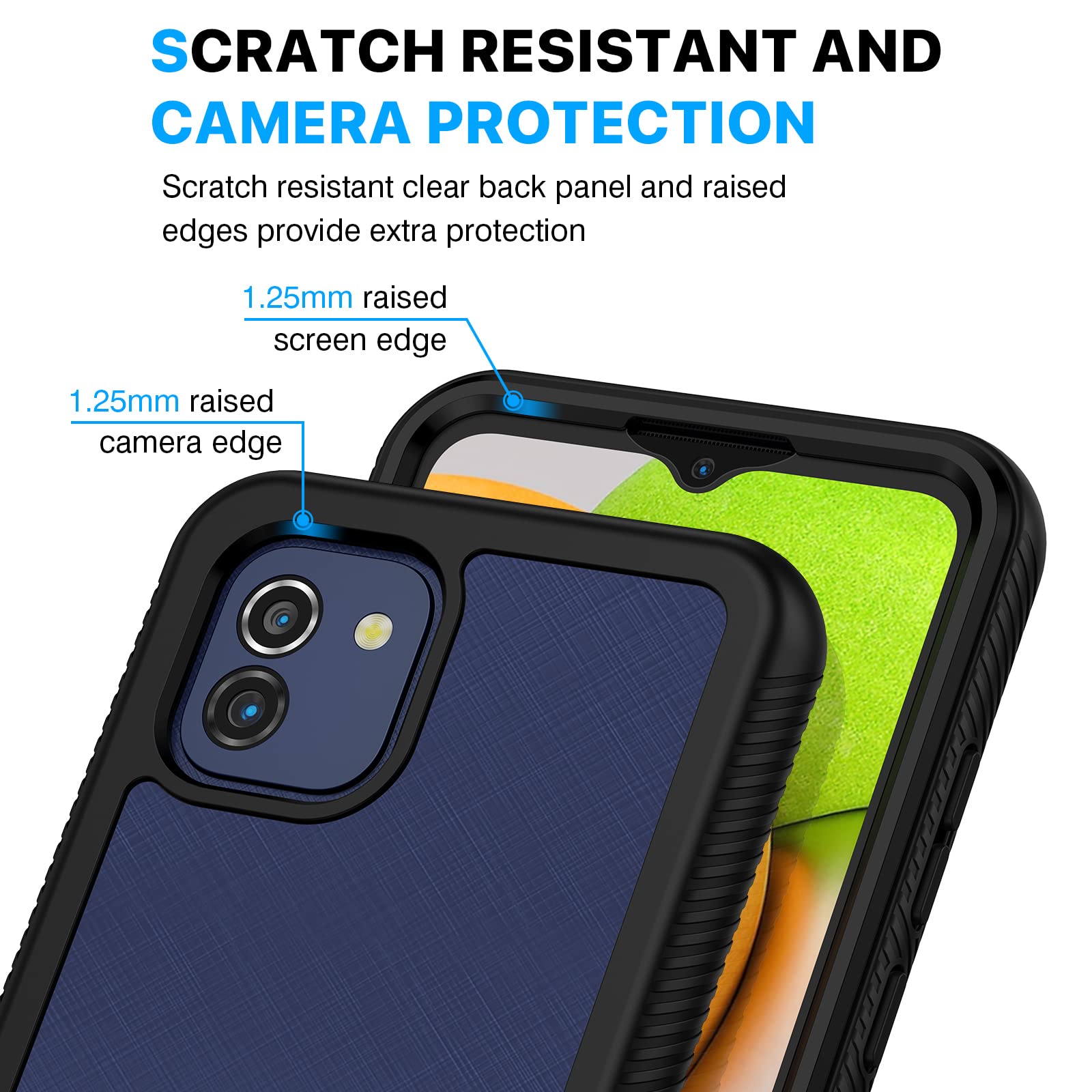 CENHUFO Cover Samsung A03, Custodia Samsung A03 Antiurto 360 Gradi con Protezione Schermo Integrata Rugged Trasparente Case Doppia Faccia Bumper Fronte Retro Cover per Samsung Galaxy A03 - Nero
