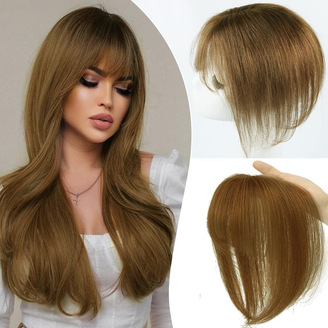 Postizos de Pelo Humano Marrón Claro 360° Cobertura Clip On Pony Para Mujeres Flecos Wispy Pony Cabello Para Cabello Fino