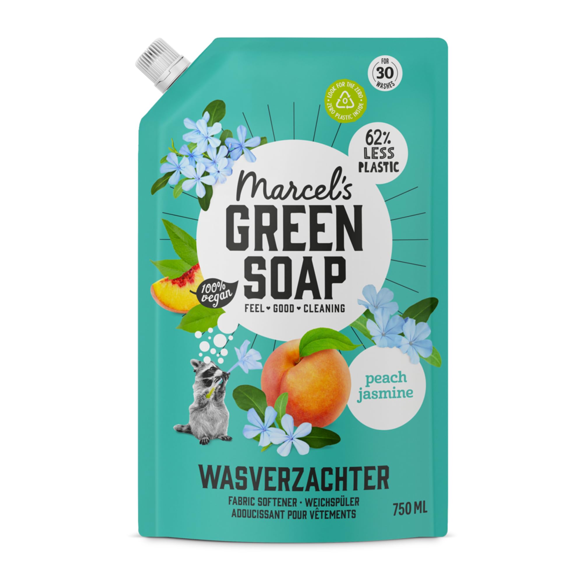 Marcel's Green Soap - Fabric Softener Refill Peach & Jasmine - Microplastic-free formula - Vegan - Packaging recyclable - 30 washes - 750 ml