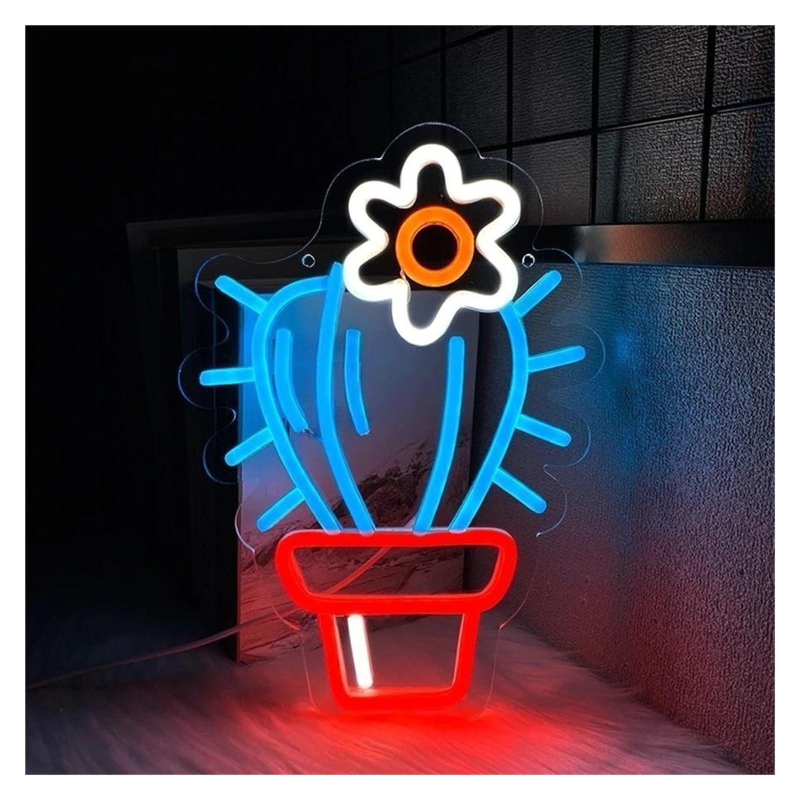 SHOUXI Sign Lamp Cactus Potted Neon Sign, Flower Plant Icon, USB Powered, Used for Club Party, Flower Shop Decor 22cmx31cm
