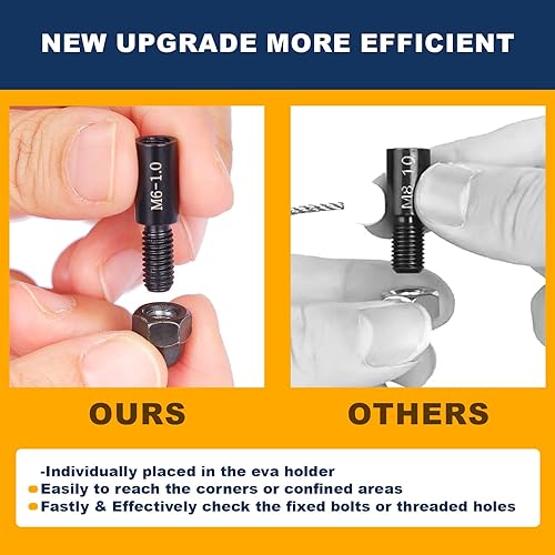 Miniatura 3 de Juego de 34 comprobadores de roscas mejoradas para tuercas y pernos (18 pulgadas y 16 métricas), colocado individualmente en una funda portátil para