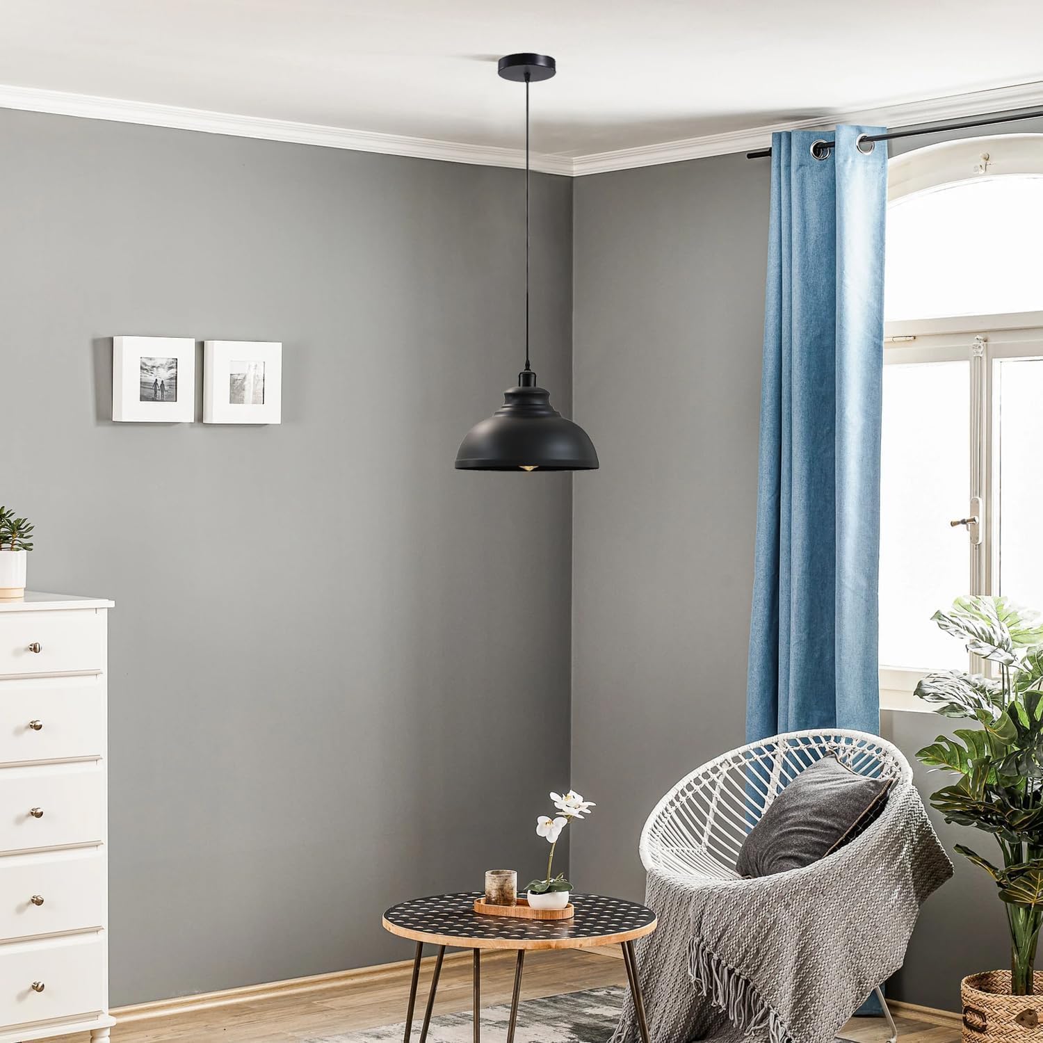 LEDSone Moderner Kronleuchter, Vintage-Hängelampenschirm, industrielle Hänge-Deckenbeleuchtung ideal für Esszimmer Bar Clubs E27-Sockel (Schwarz)