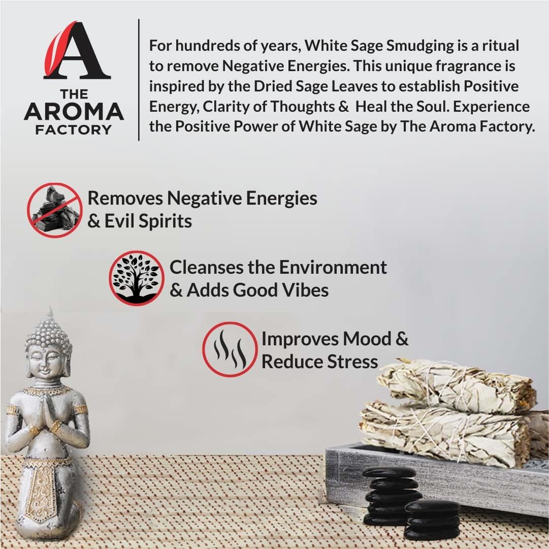 The Aroma Factory Natural White Sage Cedar Dry Leaves Smudging Sticks Bundles (6 Inch x 30g Each) Removes Negativity, Aura Cleansing, 1 Box (White Sage with Cedar Leaves, Pack of 4) 4
