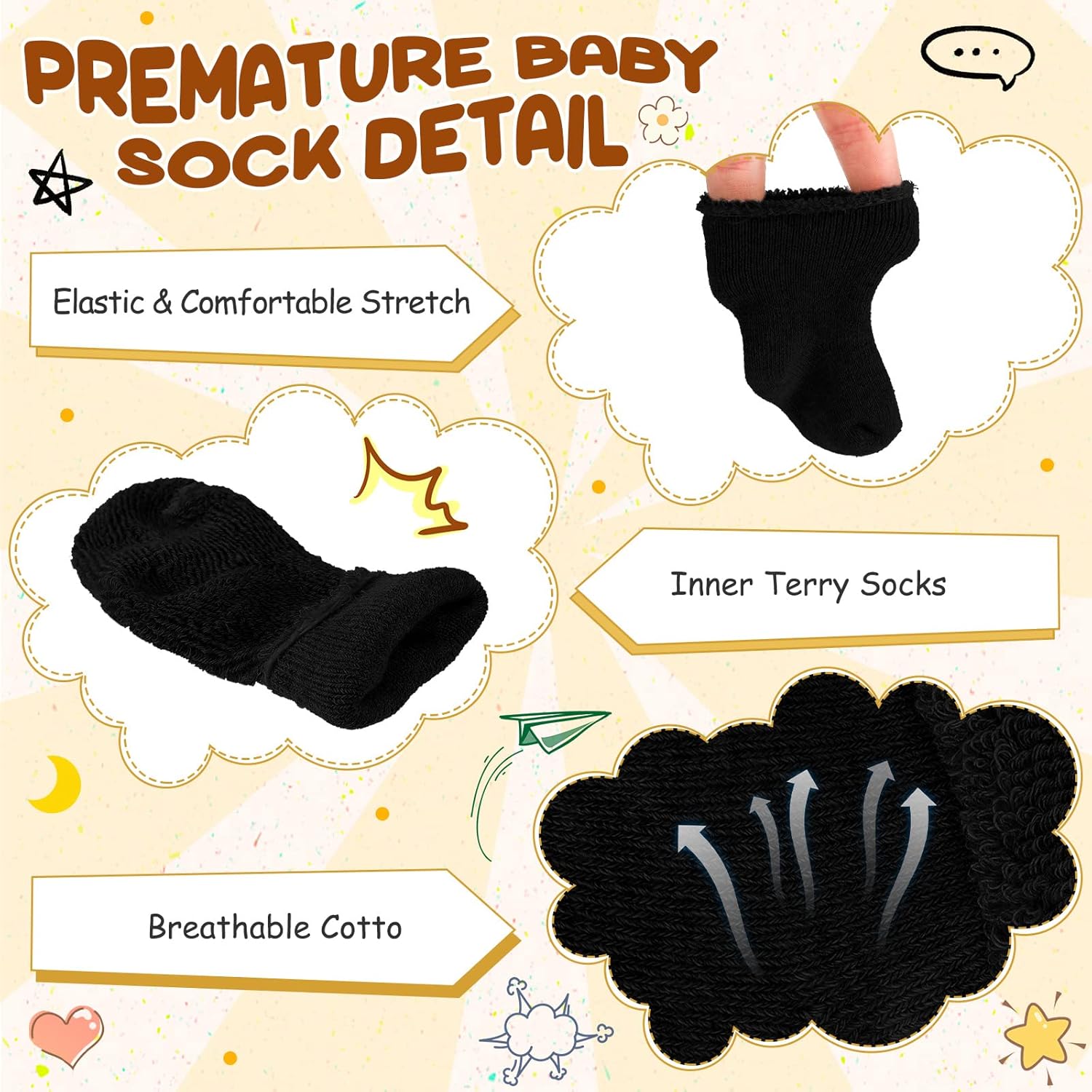 Janmercy 20 Pair Preemie Socks Baby Boy Girls Newborn Premature Terry Cotton Socks for Unisex Baby - Image 7