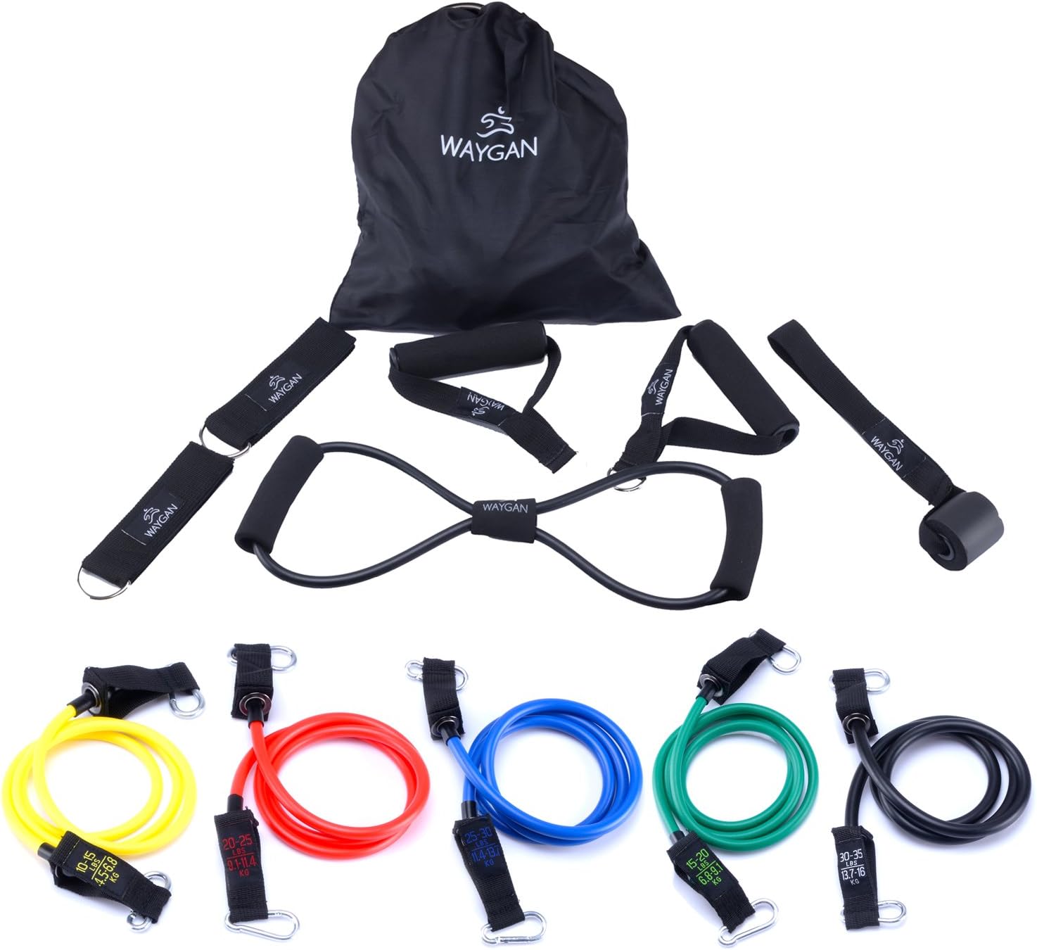 Waygan Resistance Band Set,Premium Exercise Bands with Upgraded Door Anchor, Handles, Ankle Straps-Best for Arms/Shoulders/Legs/Abs Workouts Training,Physical Therapy-12pcs