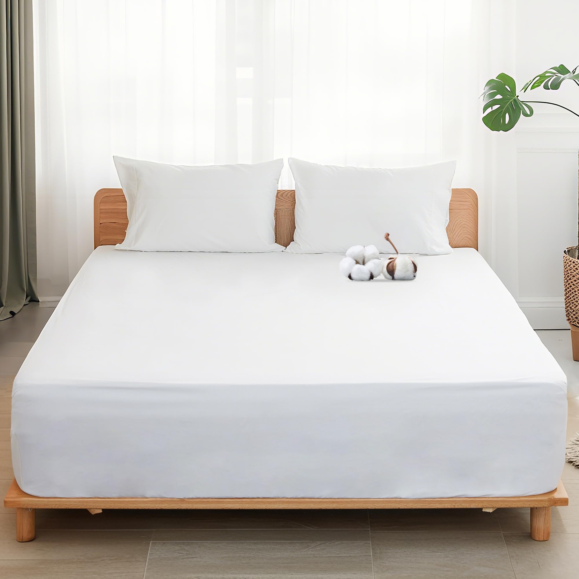 Sylvanora 100% Egyptian Cotton Fitted Sheet, 25cm Extra Deep Pocket with 4 Elastic Corner Straps