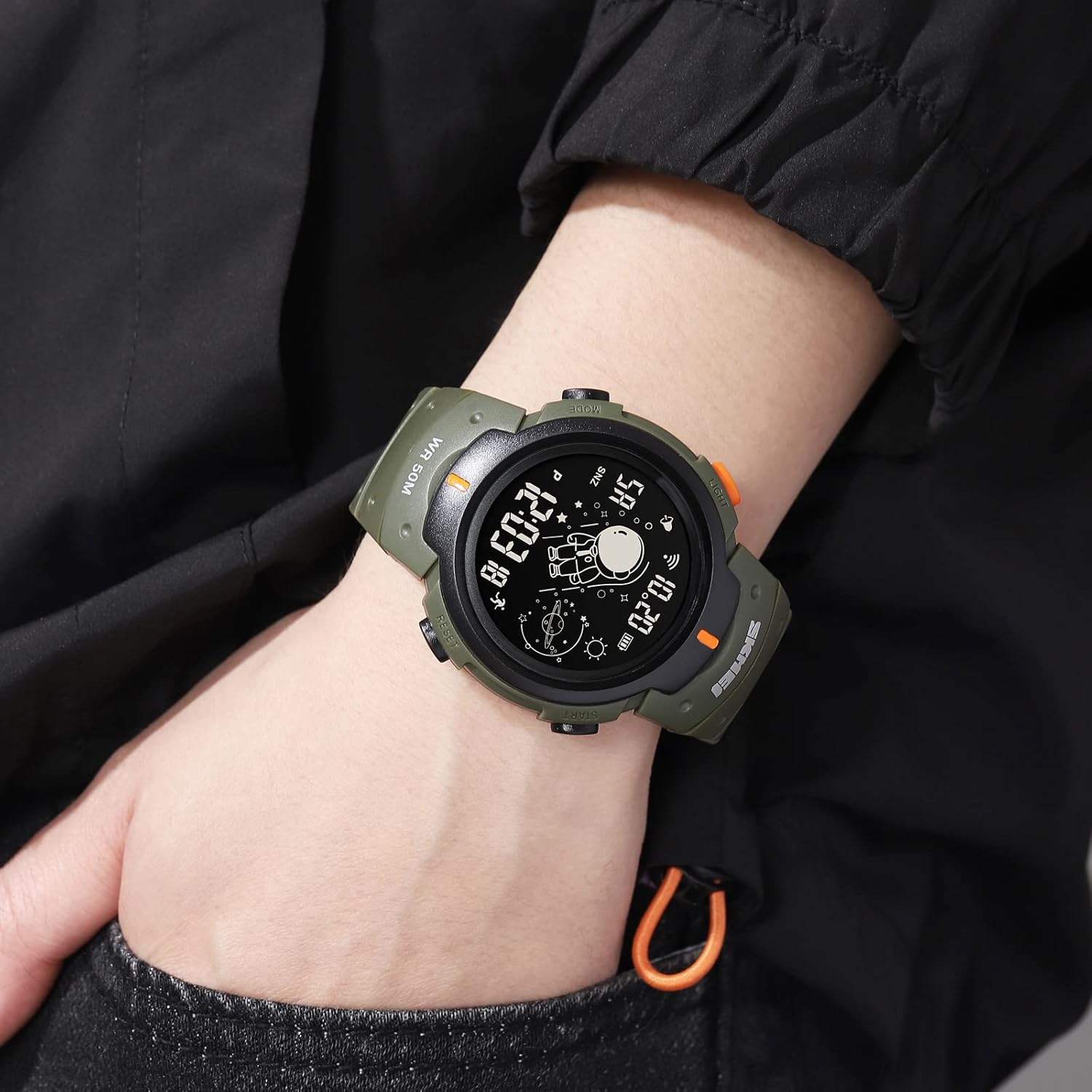 Miniatura 4 de SKMEI Reloj digital para hombre, reloj deportivo digital con pantalla LED, militar, impermeable, para hombre, cronómetro, alarma, reloj militar con