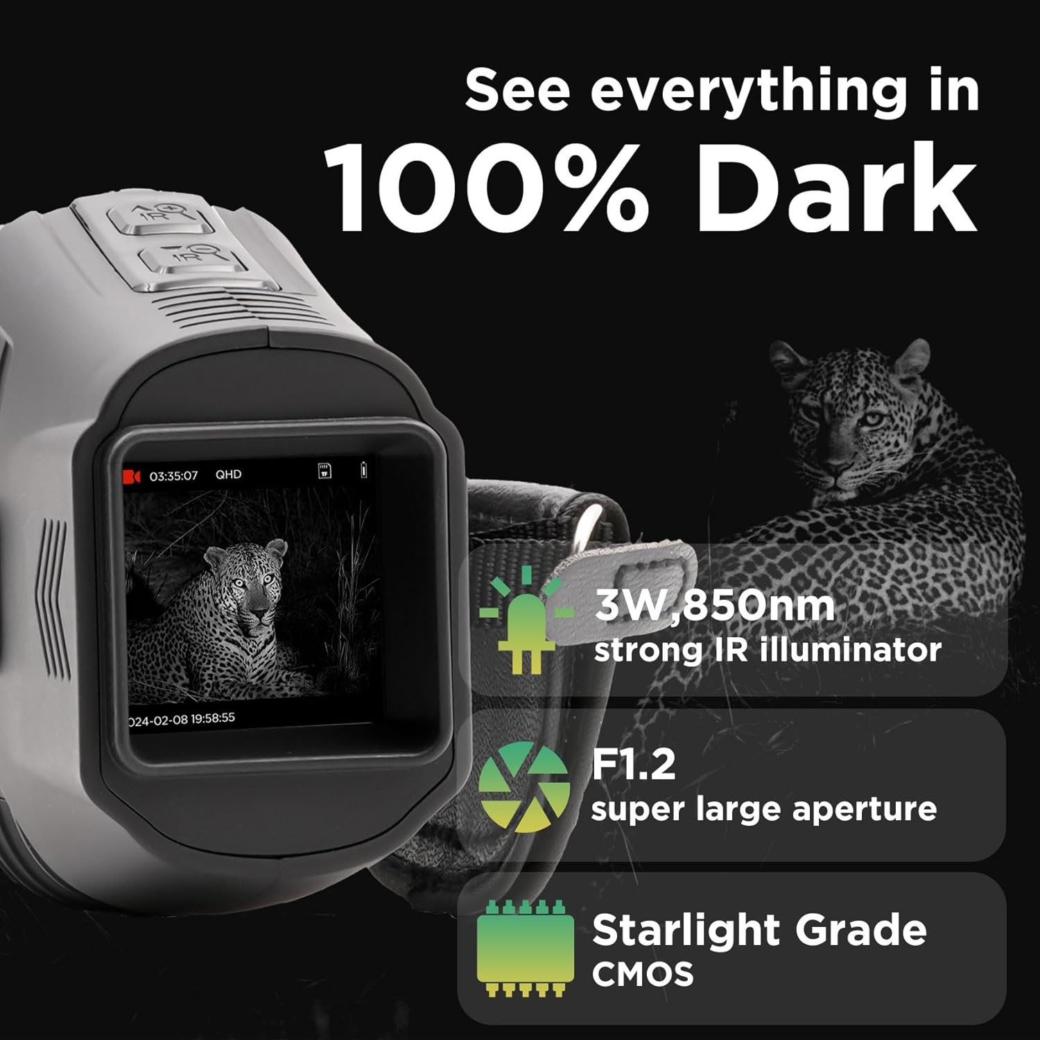 Sheawasy Night Vision Monocular, Digital Infrared Night Vision for 100% Darkness, 1080P FHD Video, 32GB Included, for Travel, Camping, Hunting, Surveillance