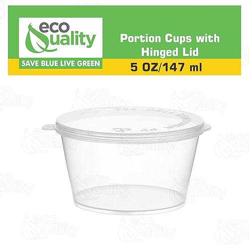 Miniatura 5 de EcoQuality Vasos de porciones a prueba de fugas de 5 onzas con tapas recipientes de plástico para condimentos con tapa con bisagras adjunta