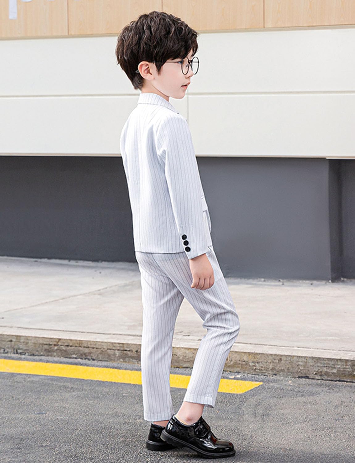 Boys' Stripe Tuxedos 2Pcs Single Breasted Button Notch Lapel Banquet Daily Suit