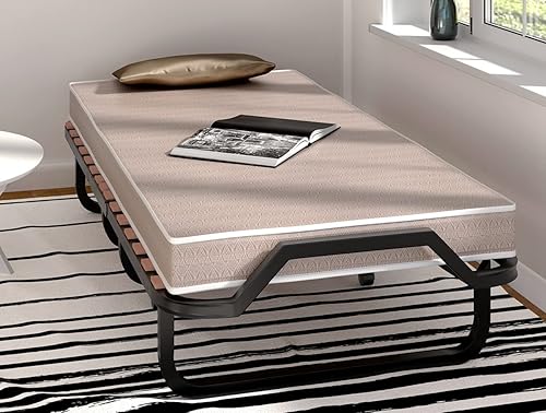 Miniatura 38 de HAPPYGRILL Cama enrollable, cama plegable con colchón de espuma viscoelástica de 5 pulgadas, marco de acero resistente, 4 ruedas universales, cama
