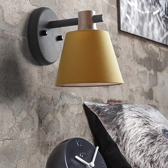 WYRKYP Moderne Wandlamp Blaker Indoor Decoratieve Creatieve Verlichting Armatuur Slaapkamer Studie Gangpad Gang Hotel Doek Wandlamp Met E27 Socket,Geel,Met Lamp photo 2