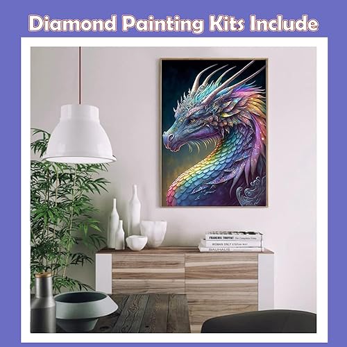 Miniatura 3 de KYOQFVN Kits de pintura de diamantes para adultos, kit de arte de diamantes de dragón colorido 5D para niños principiantes, arte de gemas de cristal