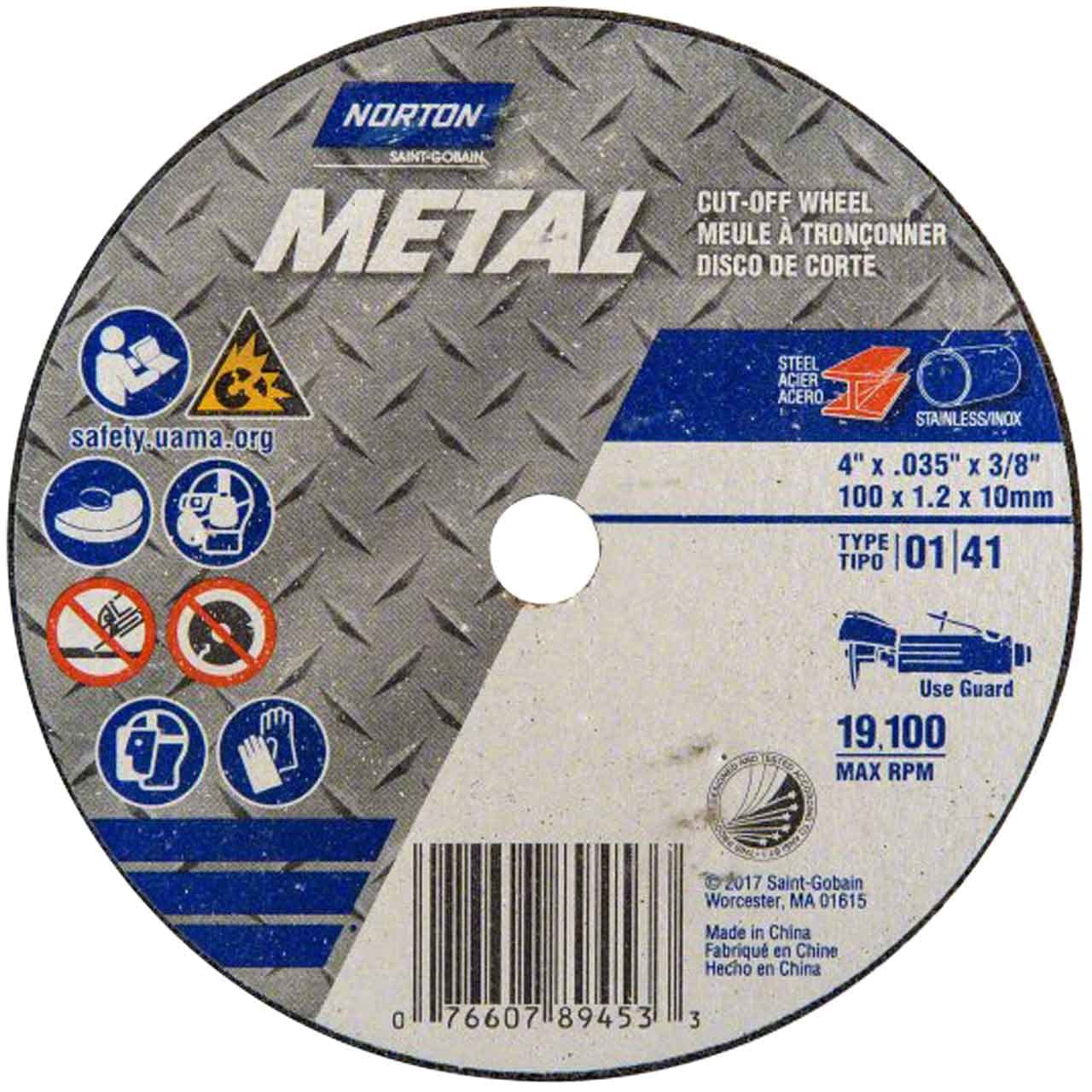 Norton 7660789453 4X.035x3/8 in. Metal AO Small Diameter Reinforced Cut-Off Wheels, Type 01/41, 60 Grit, 25 Pack