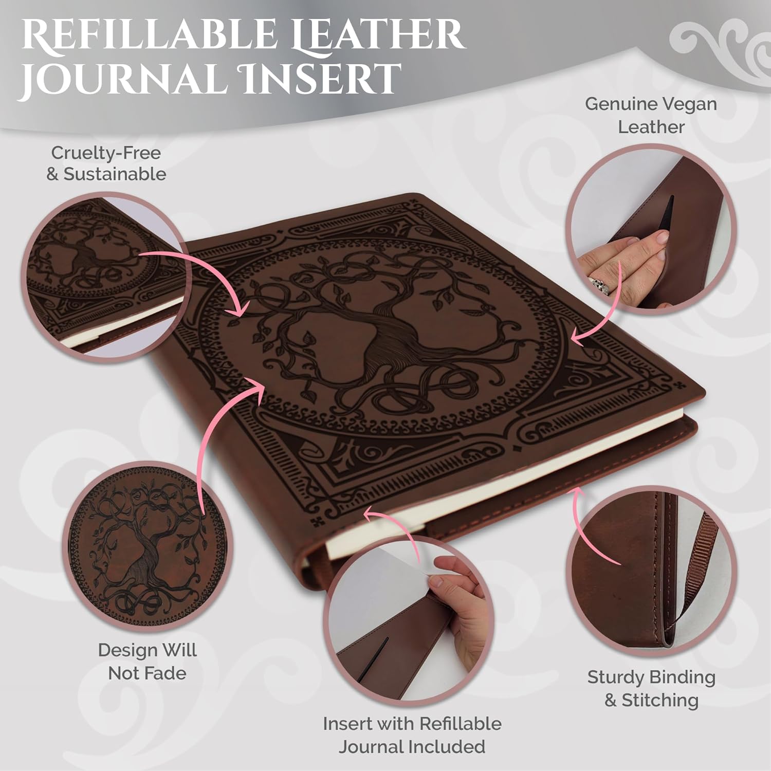 Tree of Life Leather Journal | Refillable Laser Engraved Journal for Women | Vegan Leather Prayer Journal