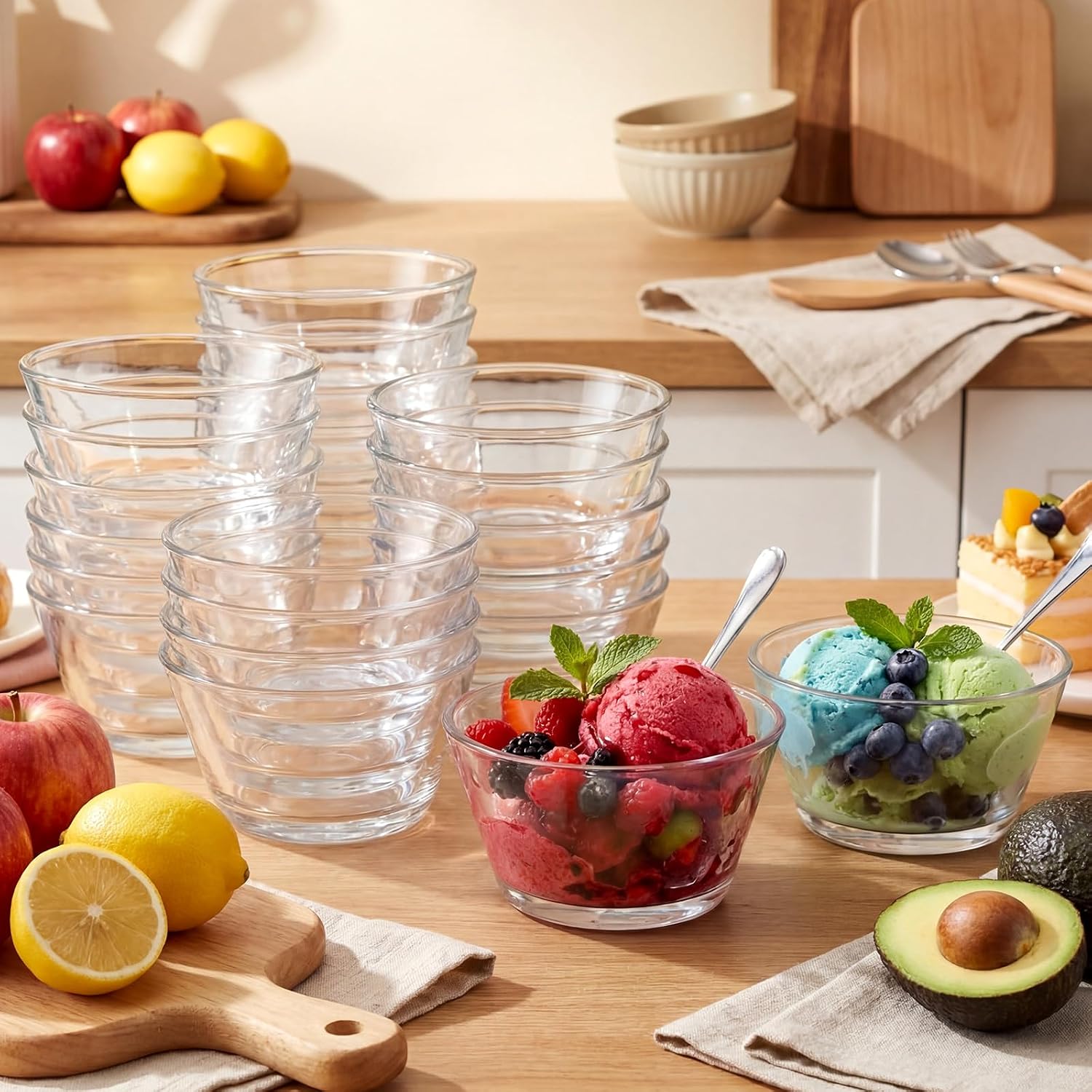 20 Pack Small Glass Bowls Set 10 Oz Glass Ice Cream Bowls Prep Serving Mini Container For Kitchen Restaurant Party, Side Dishes For Dessert Ice Cream Dipping Yogurt Cereal(Smooth)