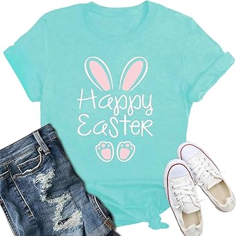 Easter Bunny Shirts for Women Happy Easter T-Shirt Cute Leopard Rabbit Face Tshirt