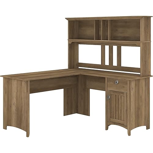Bush Furniture Salinas L-Shaped Desk with Hutch | Study Table with Drawers and Cabinets in Reclaimed Pine | Home Office Computer Desk | Work Desk with Storage