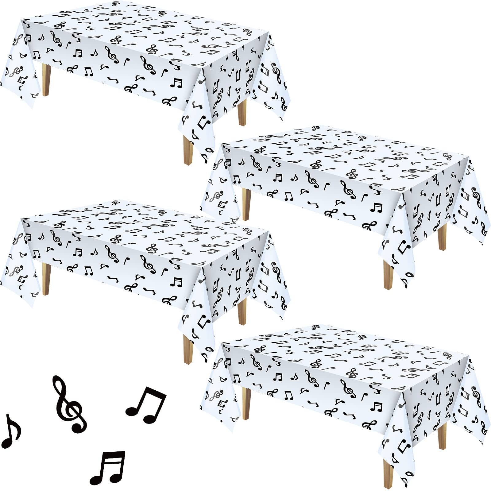 108 x 54 Inch Musical Notes Tablecover Musical Plastic Tablecloth Disposable Table Cover Notes Theme Birthday Party Decoration Supplies(4 Pieces)