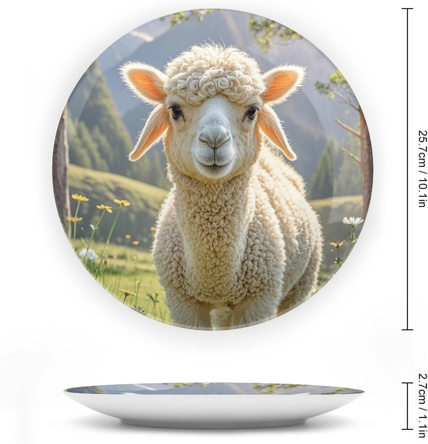 Lamb Ceramic Plate 10inch Decorative Bone China Wall Hanging Ornament Plates Bohemian Style Dinner Plate with Display Stand Cabinet Display Plates for Home Art Decor