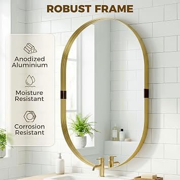HOMCOM Oval Wall Mirror Elevated Aluminium Alloy Frame 60x90cm Gold