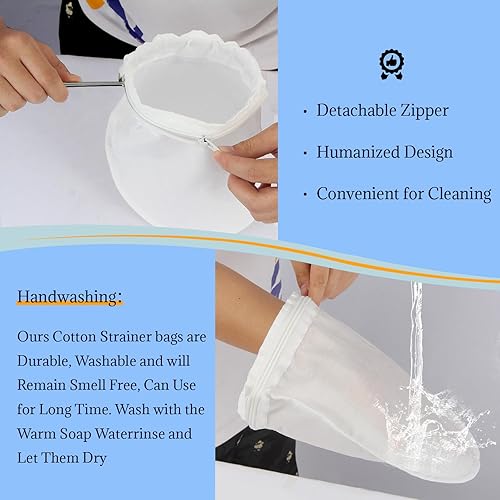 Miniatura 7 de Colador de malla fina, 3 bolsas de colador de tela reutilizables con mango de acero inoxidable, bolsa de leche de nueces, colador de jugo para cocina